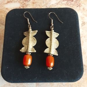 Vintage Bronze Tribal Earrings with Carnelian